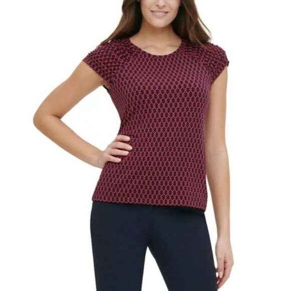 TOMMY HILFIGER Printed Ruched-Sleeve Blouse Shirt Womens Size Small Top - Picture 1 of 1